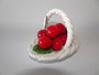 Vintage Italian ceramic woven basket with red cherries and green leaf, 12cm long