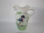 Victorian hand blown enamel glass pitcher with hand painted grouse in tree, 17cm tall
