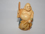Antique Japanese netsuke of Hotei holding fan and bag, signed hand-carved figurine, 5cm tall