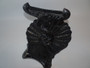 Antique English cast iron boot scraper with dolphin and shell design, restored, rustic black painted finish, 27x23x18cm, 3.1kg