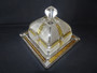 Hollywood Regency frosted gilt glass butter or cheese dish 1940–1960