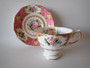 Royal Albert Lady Carlyle pink floral teacup and saucer with gold trim dated 2003
