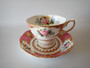 Royal Albert Lady Carlyle pink floral teacup and saucer with gold trim dated 2003