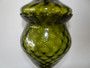 1960s Empoli olive green optic glass apothecary jar with tall stem and circus tent lid