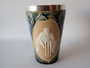Doulton Lambeth stoneware cricket tumbler with sterling silver rim Sheffield 1902 relief figures