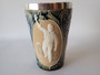 Doulton Lambeth stoneware cricket tumbler with sterling silver rim Sheffield 1902 relief figures