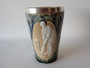 Doulton Lambeth stoneware cricket tumbler with sterling silver rim Sheffield 1902 relief figures