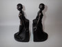 Vintage Art Deco style cast iron nude female bookends with feather design 22cm pair