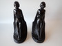 Vintage Art Deco style cast iron nude female bookends with feather design 22cm pair