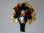 Vintage Lea Stein Paris Maple Tree brooch in forest green, tangerine and pearl-toned cellulose acetate
