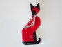 Vintage Lea Stein Paris Deco Cat brooch in pearlescent red with black and white swirl design