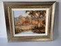 Original Patricia Pat Murphy Australian oil on board country farmhouse landscape in decorative frame.