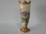 Royal Doulton hand-painted 20 cm porcelain vase depicting Dryburgh Abbey, Scotland, signed by John Hugh Plant with gold-gilded rim and base, circa 1902–1915.