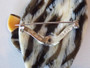 Vintage Lea Stein Paris Attila Cat brooch in black tabby and pearl white laminated cellulose acetate, circa 1970s–1980s.