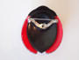 Vintage Lea Stein Paris Ladybug brooch in red swirl laminated cellulose acetate with black accents, circa 1970s–1980s.
