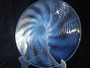 Signed R. Lalique Ondes opalescent glass plate designed in 1935 with radiating Art Deco wave pattern.