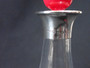 Rare 1927 Hukin & Heath Art Deco cherry brandy glass decanter with sterling silver-mounted neck, engraved lettering and red ball stopper.