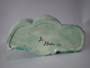Vintage Arnel's ceramic frog family planter with three smiling mint-green frogs, hand-glazed by Judy Story and dated March 1986, 26cm wide.