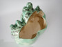 Vintage Arnel's ceramic frog family planter with three smiling mint-green frogs, hand-glazed by Judy Story and dated March 1986, 26cm wide.