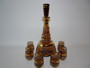 Vintage 1960s Bohemian amber glass decanter with gold stripe decoration and six matching glasses.