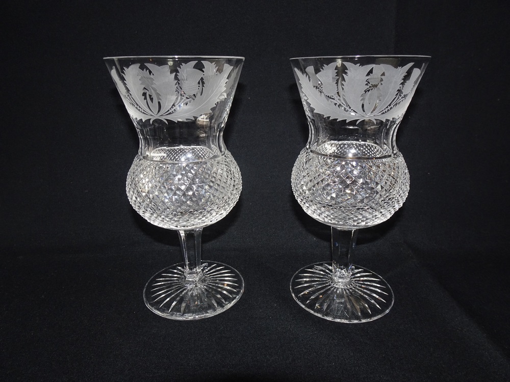 Pair of Edinburgh Thistle Crystal Wine Glasses