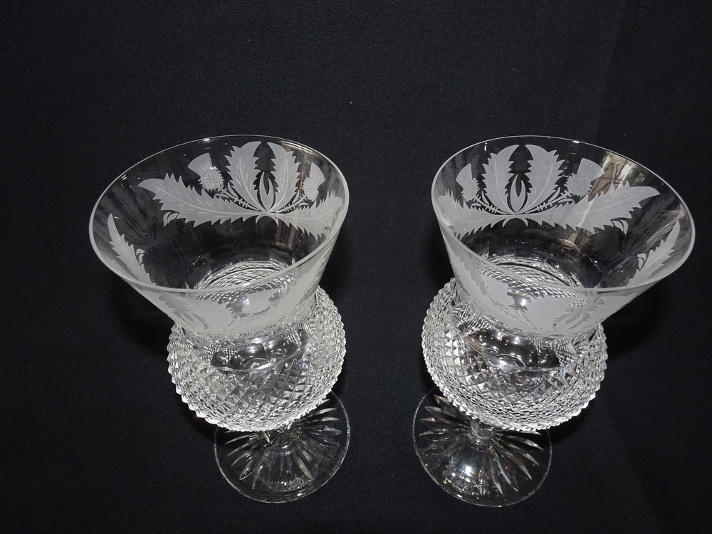 Pair of Edinburgh Thistle Crystal Wine Glasses