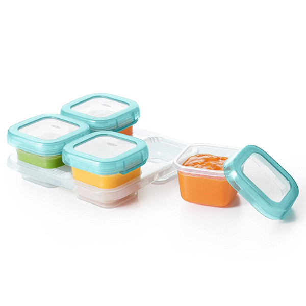 OXO Tot Plastic Baby Blocks Freezer Storage Containers (4 OZ) - Aqua-2