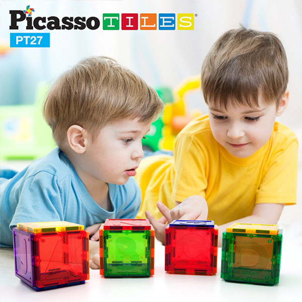 PicassoTiles PT27 Magnetic Building Blocks 27 Piece Alphabet Toy Set