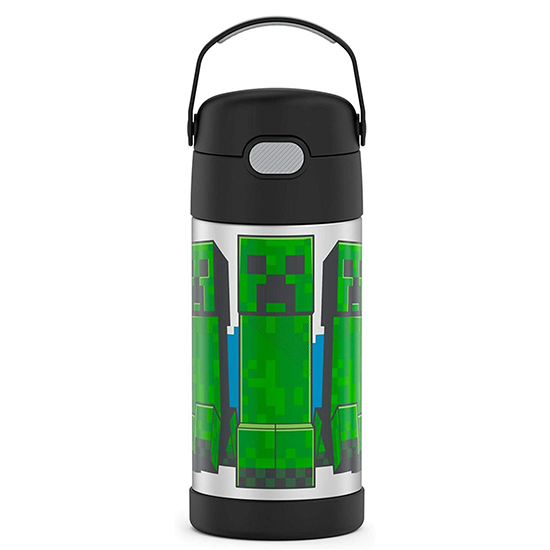 Thermos Kids Stainless Steel Vacuum Insulated Funtainer Straw Bottle, Minecraft, 12 fl oz