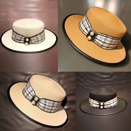 Round Flat-Top Straw Boater Cap