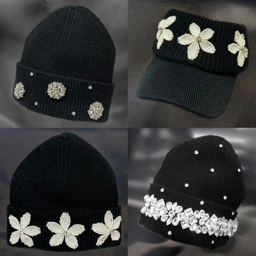 Floral Rhinestone Toque Cap  (4 Styles)