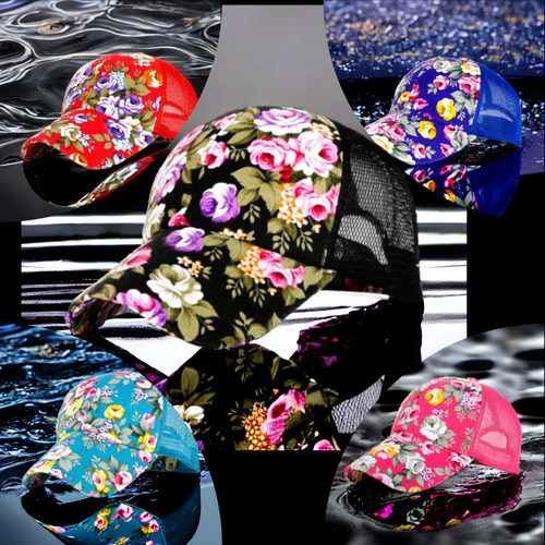 Floral Curved Brim Mesh Snapback Cap