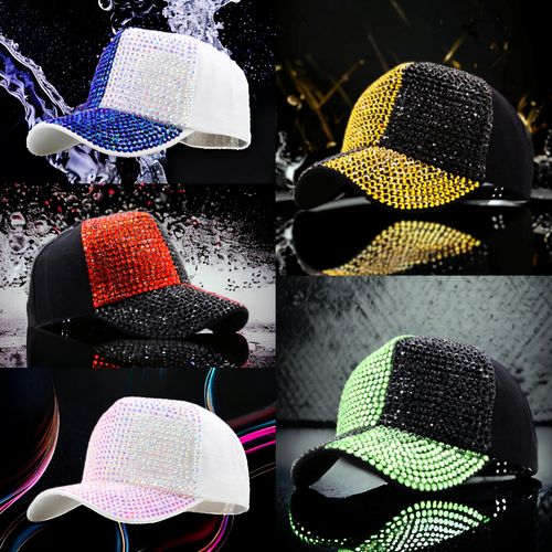 2-Tone Rhinestone Curved-Brim Double-Snapback Cap