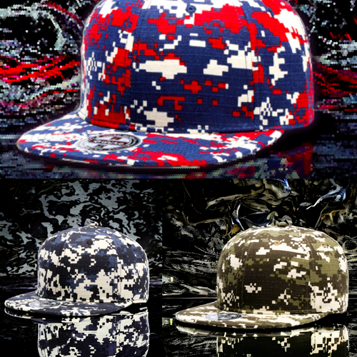 Pixelated Camo Wide Flat Brim Snapback Cap