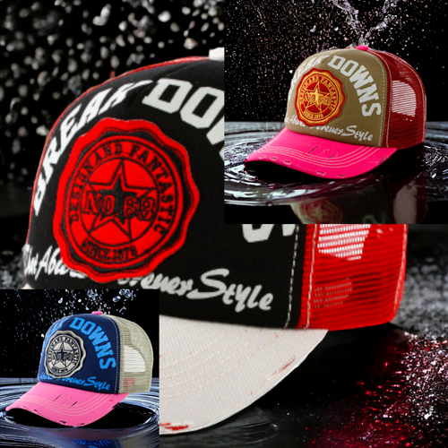 Breakdowns Style Print and Patch Distressed Mesh Snapback Cap