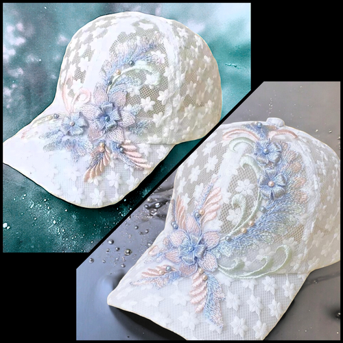 White Breathable Lace Floral Curved Brim Double Snapback Cap