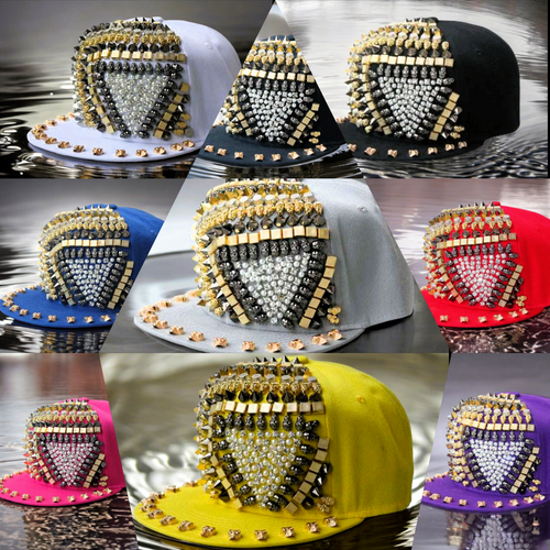 Triangular Patterned Rivets Flat Brim Snapback Caps: A Spectrum of Colors for Every Fit Taste, from Cool Gray Style to Bold Bright Fashion with Skulls and Studs. For the Smart and Dangerous