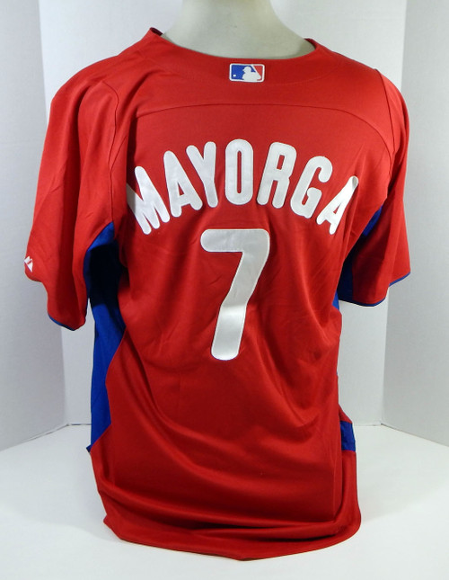 2011-13 Philadelphia Phillies Jose Mayorga #7 Game Used Red Jersey ST BP 46 65