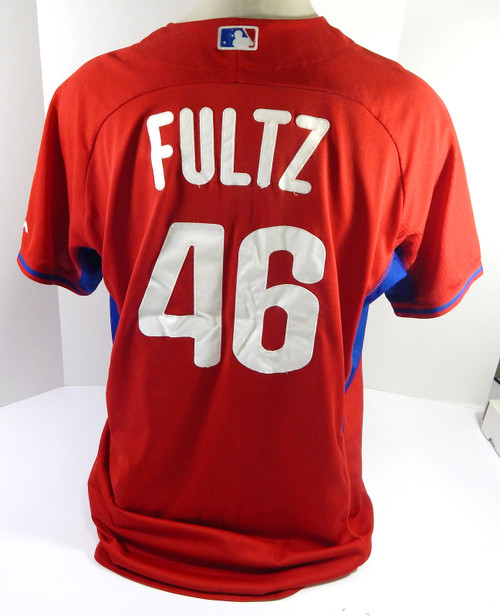 Philadelphia Phillies Aaron Fultz #46 Game Used Red Jersey Extended ST BP 50 0