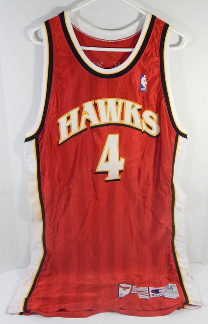 1999-00 Atlanta Hawks Roshown McLeod #4 Game Issued Red Jersey 48+4 DP30034