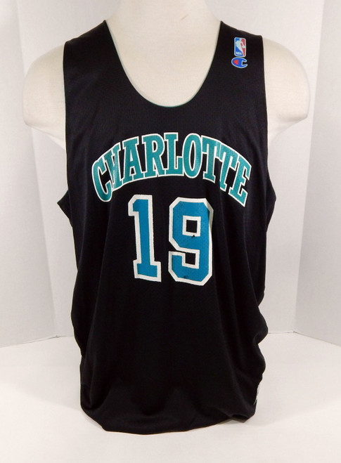 1990s Charlotte Hornets #19 Game Issued Black Teal Reversible Practice Jersey 48