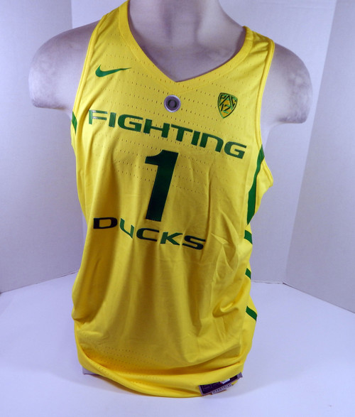 2017-18 Oregon Ducks #1 Game Issued Yellow Jersey 52 DP31124