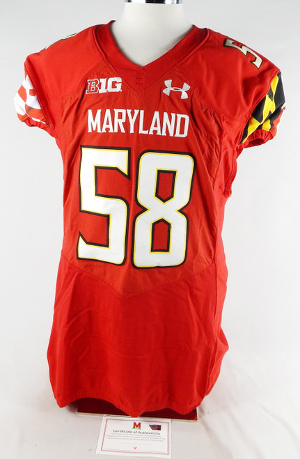 2019 Maryland Terrapins #58 Game Used Red Jersey Football NP Rem 50 291