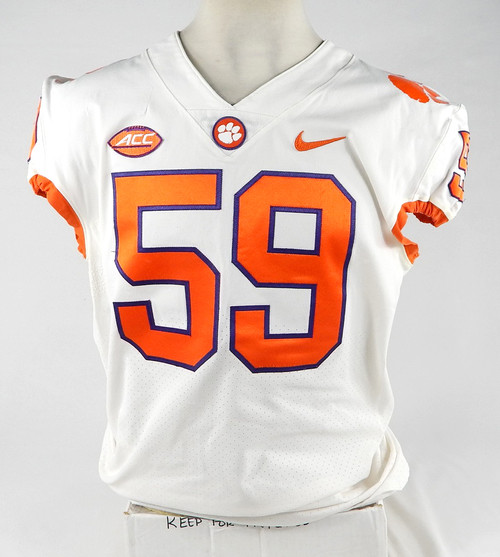 2018-22 Clemson Tigers #59 Game Used White Jersey NP Removed 46 DP77786