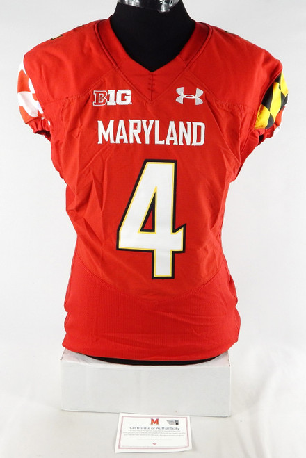 2020 Maryland Terrapins #4 Game Used Red Jersey Football NP Removed 46 296