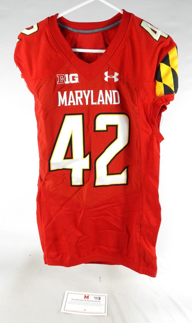 2019 Maryland Terrapins #42 Game Used Red Jersey Football NP Rem 44 346