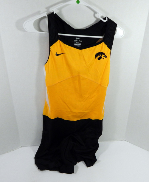 Iowa Hawkeyes #74 Game Used Black Yellow Wrestling Singlet Jersey L DP36499