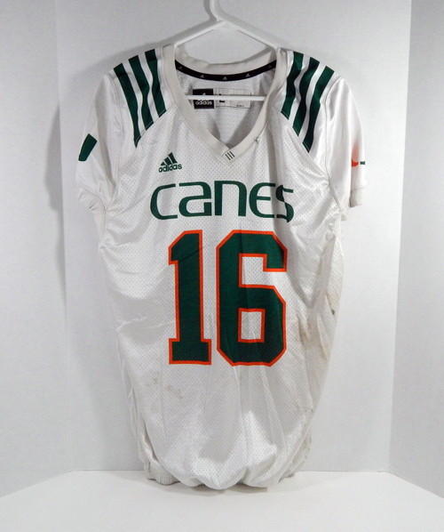 Miami Hurricanes #16 Game Used White Practice Jersey L DP27857