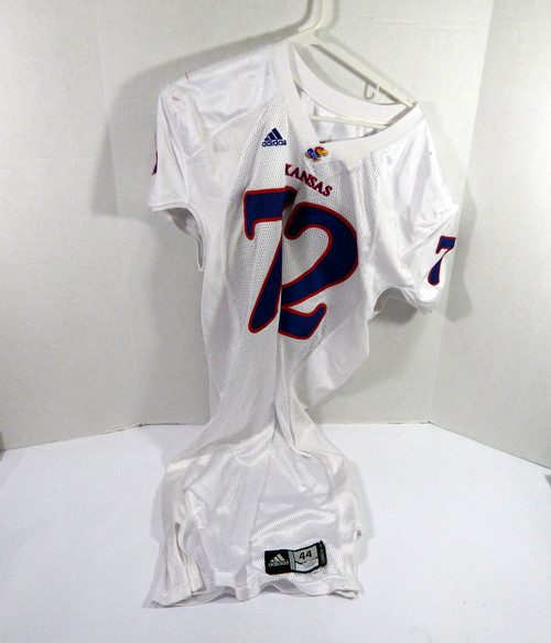 2010 Kansas Jayhawks #72 Game Issued Pos Used White Jersey 44 DP39381