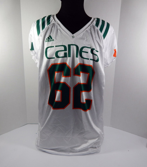 Miami Hurricanes #62 Game Used White Practice Jersey 2XL DP41786